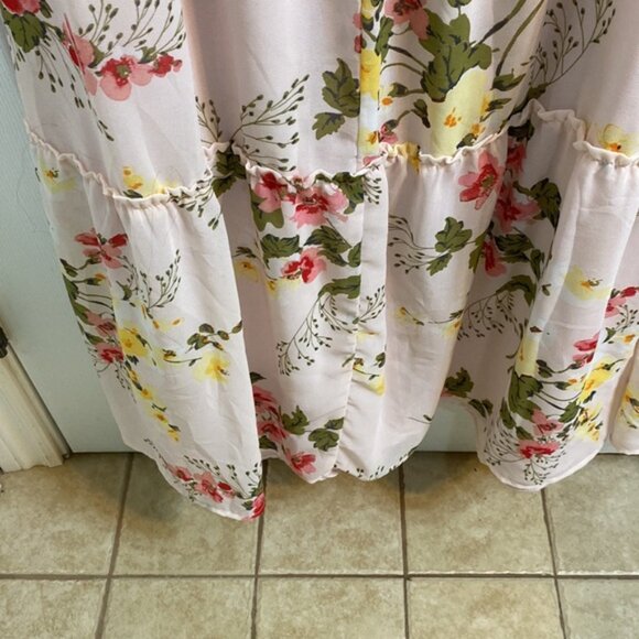 Isabel Maternity Floral Pink Maxi Dress Summer Ruffle Sleeve Lined Size Large - Picture 7 of 10